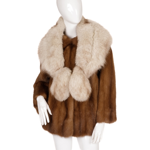 454 - A mink jacket and fox fur stole, the demi buff mink jacket, featuring a short lapel collar, single h... 