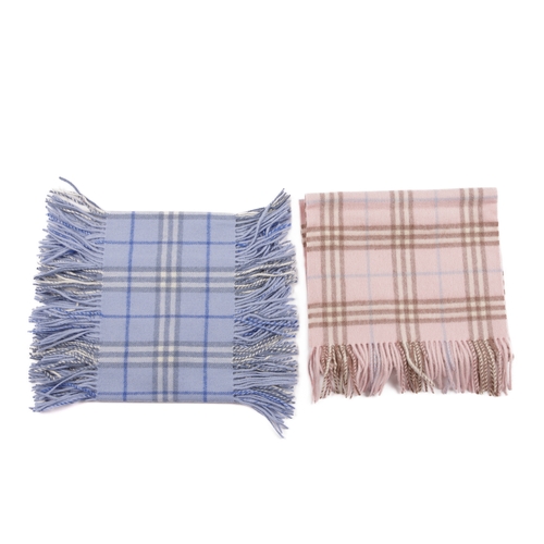 235 - Burberry, two Nova Check lambswool scarves, to include a rose pink scarf with fringe detailing at ei... 