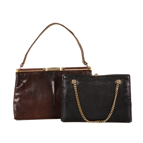 415 - Two vintage handbags, to incldue a brown lizard skin leather handbag with gold-tone hardware and sue... 