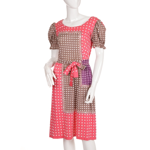 280 - Emilio Pucci, a 1970s cotton tea dress, featuring a signature bold print, in pink, beige and purple ... 