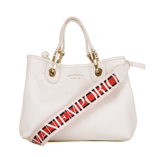 281 - Emporio Armani, a MyEA Logo Strap handbag, designed with a grained white faux leather exterior, feat... 