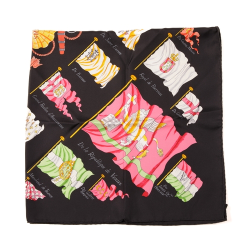 325 - Hermes, a Pavois silk scarf, designed by Philippe Ledoux, depicting a variety of banners, flags and ... 