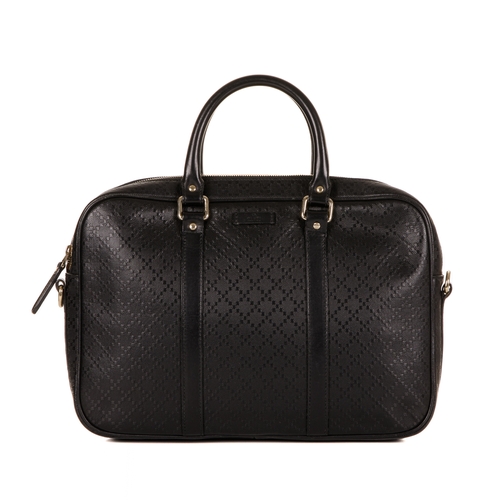 304 - Gucci, a black leather Diamante briefcase, featuring the maker's black leather diamante patterned ex... 