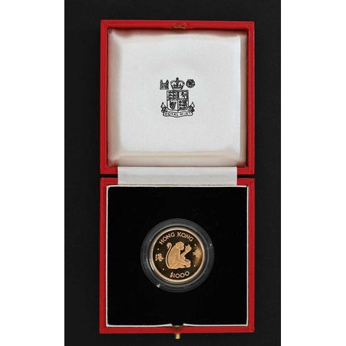 102 - Elizabeth II, Hong Kong, gold proof $1000 coin, 1980, approx 16g, in fitted case