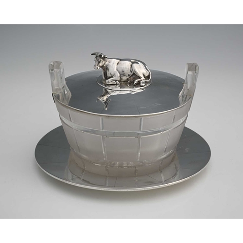 114 - A William IV novelty silver and glass butter dish and cover, Edward, Edward, John and William Barnar... 