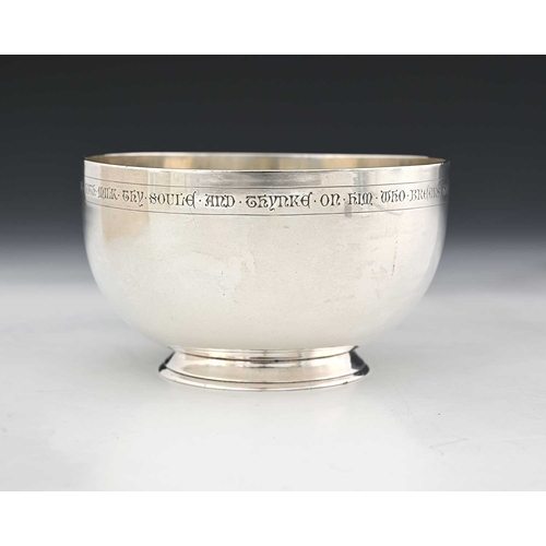 115 - A Gothic Revival silver bowl, Frederick Brasted, London 1877, hemispherical footed form with inscrib... 