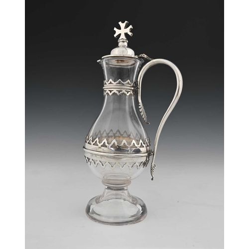 116 - A Gothic Revival glass and silver plate mounted ewer or flagon, circa 1850s, in the Pugin, Hardman s... 