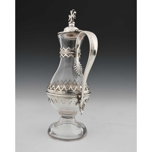 116 - A Gothic Revival glass and silver plate mounted ewer or flagon, circa 1850s, in the Pugin, Hardman s... 