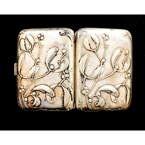 136 - An Art Nouveau silver cigarette case, Charles Murat, circa 1900, rectangular cushioned form, embosse... 