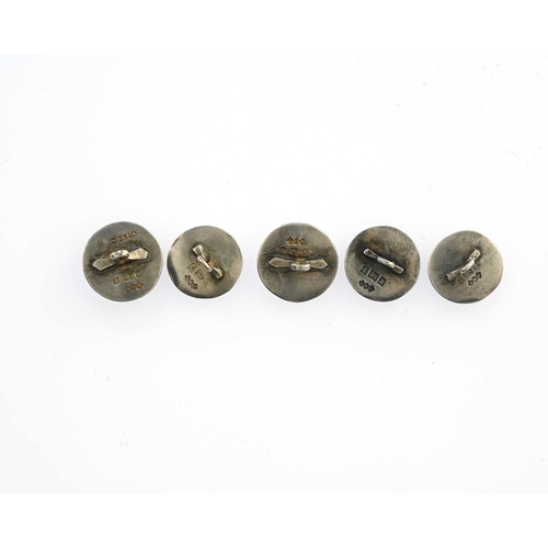 140 - Liberty and Co., a matched set of five Arts and Crafts silver buttons, Birmingham 1901 and 1906, emb... 