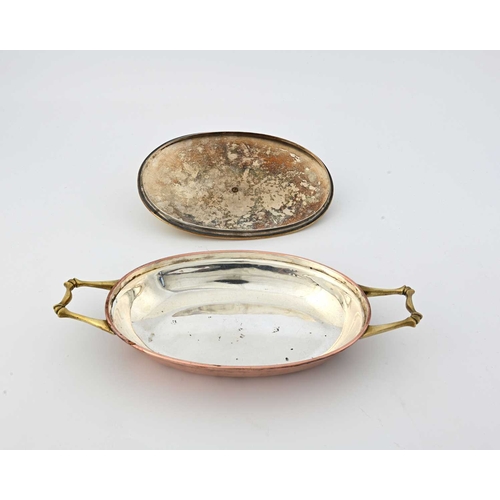 162 - W A S Benson, an Arts and Crafts copper and brass chafing or entree dish, circa 1900, twin handled o... 