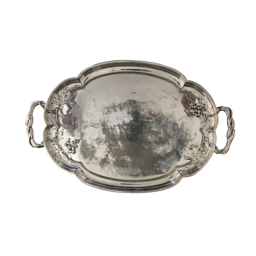 169 - Orivit, a Jugendstil silver plated tray, lobed oval form, cast in relief with leaves and berries, en... 