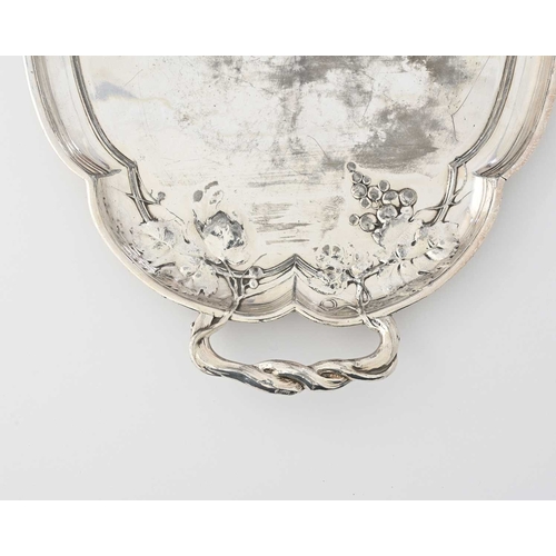 169 - Orivit, a Jugendstil silver plated tray, lobed oval form, cast in relief with leaves and berries, en... 