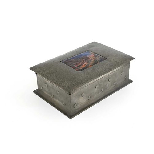 186 - Charles Fleetwood Varley for Liberty and Co., an Arts and Crafts pewter and enamelled cigar box, cir... 