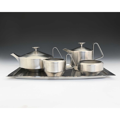 200 - Robert Welch for Old Hall, an Alveston stainless steel tea set, comprising teapot, hot water jug, cr... 