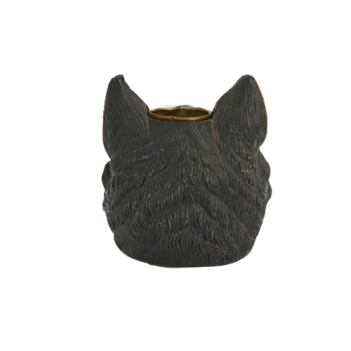 210 - A novelty patinated metal inkwell cast in the form of a cat's head, 7.5cm high