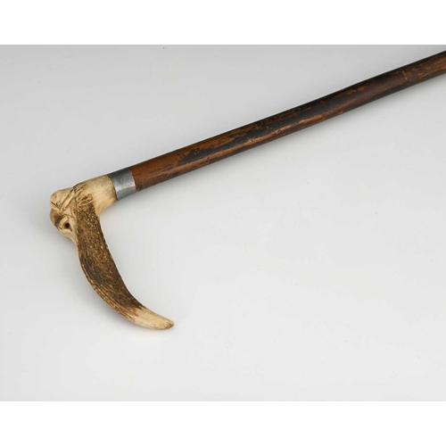 211 - A Victorian carved antler horn walking stick, the handle carved in the form of an elephant's head, 8... 