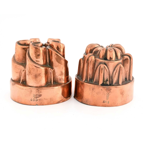 217 - Two Victorian Benham & Froud copper jelly moulds, both circular fluted designs, one with an open rin... 