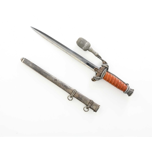 229 - A WWII German Army officer's dagger with straps and silvered portepee, blade inscribed with the make... 