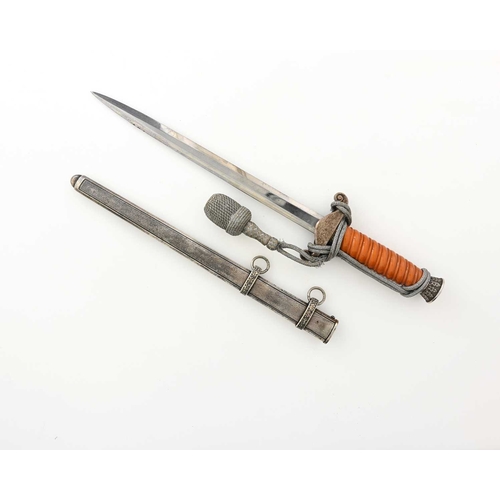 229 - A WWII German Army officer's dagger with straps and silvered portepee, blade inscribed with the make... 