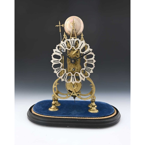 248 - A Victorian brass 'Lichfield Cathedral' skeleton clock, pierced silvered chapter ring with Roman num... 