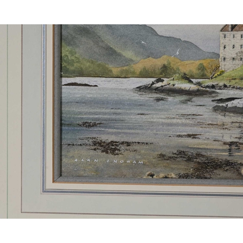 282 - Alan Ingham (British, 1932-2002), Eilean Donan Castle, signed l.l., titled verso, watercolour, 25 by... 