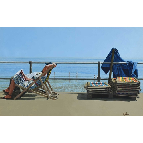 288 - Andy Wood (British, 1947), Sunbathers; Deckchairs & Tarpaulin; Windbreak: A Couple of Deckchairs, fo... 