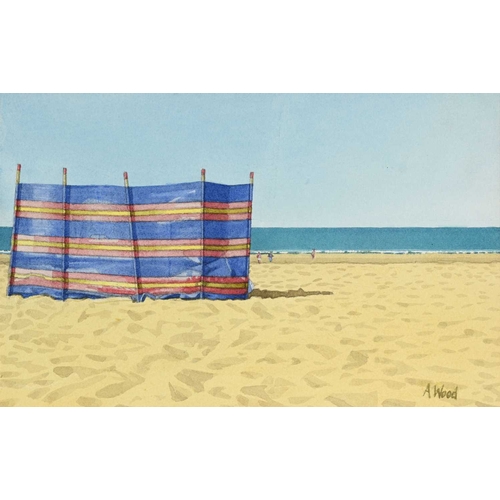 288 - Andy Wood (British, 1947), Sunbathers; Deckchairs & Tarpaulin; Windbreak: A Couple of Deckchairs, fo... 