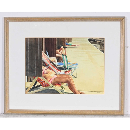 288 - Andy Wood (British, 1947), Sunbathers; Deckchairs & Tarpaulin; Windbreak: A Couple of Deckchairs, fo... 