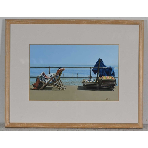 288 - Andy Wood (British, 1947), Sunbathers; Deckchairs & Tarpaulin; Windbreak: A Couple of Deckchairs, fo... 