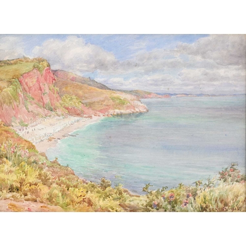 293 - Albert E. Hayes (British, 1879-1968), a secluded cove with beach huts; a rocky cove, a pair, both si... 