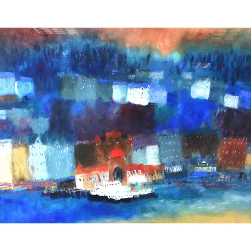 305 - Caroline Bailey R.S.W. (Scottish, 1953), an expansive harbour scene, signed l.r., mixed media, 77 by... 