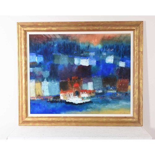 305 - Caroline Bailey R.S.W. (Scottish, 1953), an expansive harbour scene, signed l.r., mixed media, 77 by... 