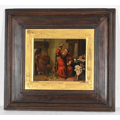 306 - After David Teniers II, The Alchemist; Tavern Scene, a pair, oil on tin, 15 by 19cm, framed (2)