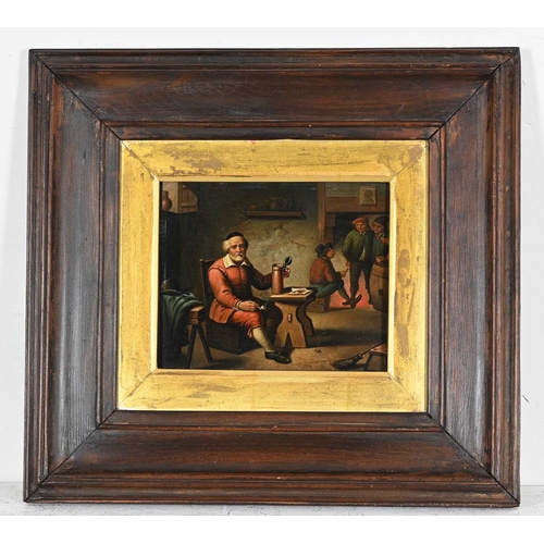 306 - After David Teniers II, The Alchemist; Tavern Scene, a pair, oil on tin, 15 by 19cm, framed (2)