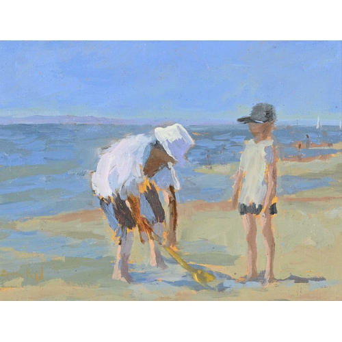 320 - Sarah Butterfield (British, 1953), Grandma Digs a Hole on the Beach, Hayling Island, signed l.l., ti... 