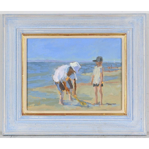 320 - Sarah Butterfield (British, 1953), Grandma Digs a Hole on the Beach, Hayling Island, signed l.l., ti... 