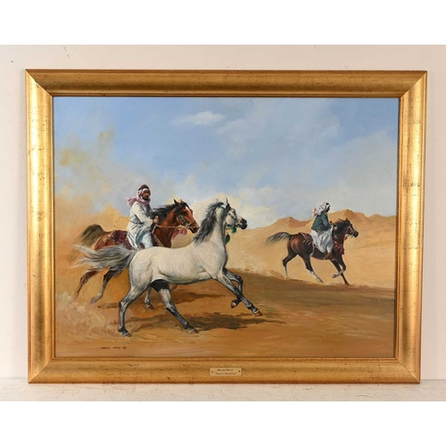 326 - Harold Wood (British, 1918-2014), Desert Horsemen, signed and dated 1998 l.l., titled verso, oil on ... 