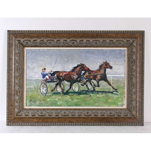 332 - Malcolm Coward (British, 1948), The Chariot, signed l.l., oil on canvas, 35 by 60cm, gilt frame. Not... 