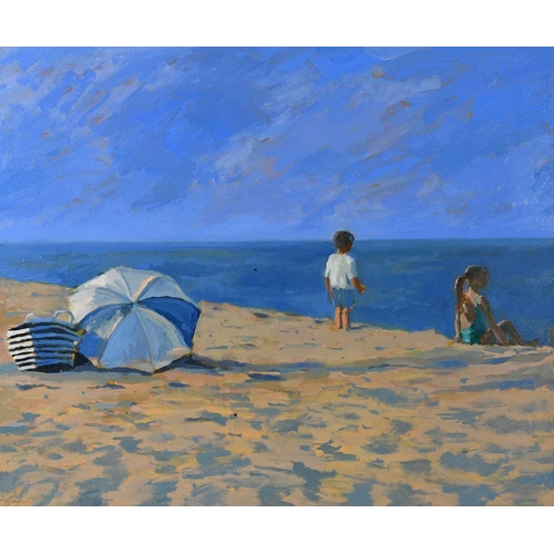 341 - Sarah Butterfield (British, 1953), Small Boy at White Crest Beach with Imogen, Cape Cod, signed l.l.... 