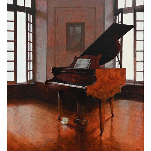 359 - Ron Bone (British, 1950-2011), Rehearsal Room, signed l.r., titled and dated 2000 verso, acrylic on ... 