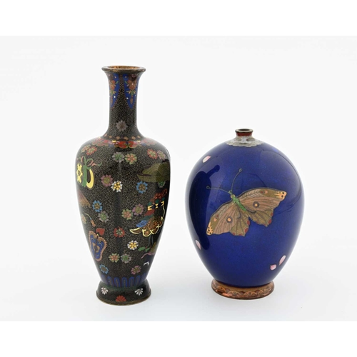 376 - Two Oriental cloisonne enamelled vases, including shouldered and lobed example decorated with Chines... 