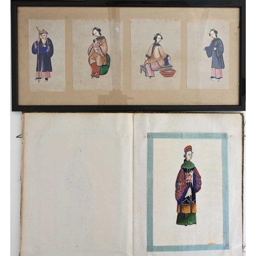 439 - Chinese School, Qing Dynasty, an album of twelve rice paper illustrations, noble figures in traditio... 