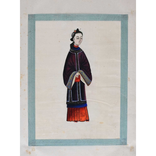 439 - Chinese School, Qing Dynasty, an album of twelve rice paper illustrations, noble figures in traditio... 