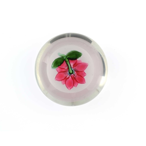 448 - An American, Boston & Sandwich, poinsettia glass paperweight, decorated with a central pink flower, ... 