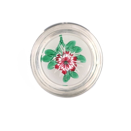 449 - A 19th century primrose glass paperweight, the central flower with white and red petals, star cut ba... 