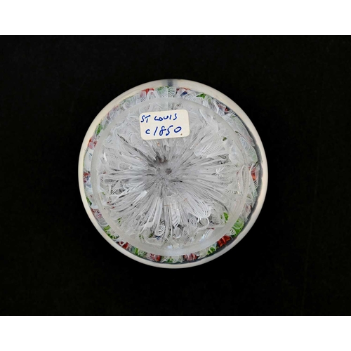 452 - Saint-Louis, a millefiori rondello on muslin glass paperweight, circa 1880s, five spaced blue cane c... 