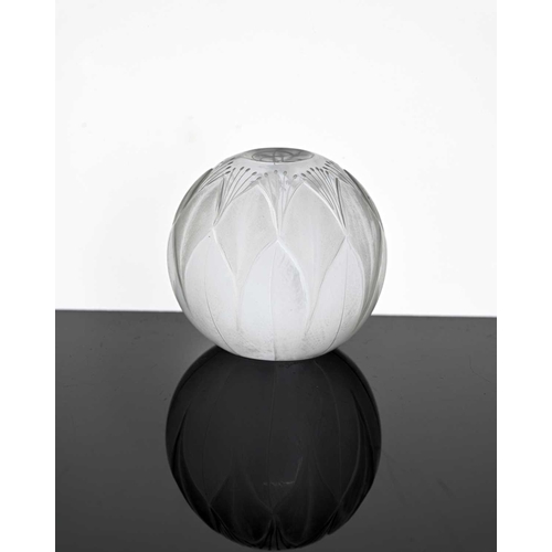 460 - Peter Dreiser, a studio glass paperweight, 1986, etched and carved as a flower head with lappet peta... 