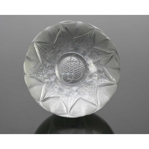 460 - Peter Dreiser, a studio glass paperweight, 1986, etched and carved as a flower head with lappet peta... 