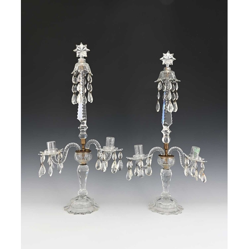 461 - A pair of George III facet cut candelabra, in the style of William Park, the inverse baluster stems ... 